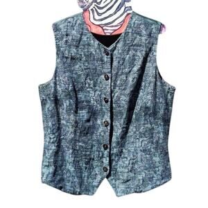 S/M‎ Classic Vintage Forrest Green Silk Tapestry Embroidered Floral Vest Y2K 90s